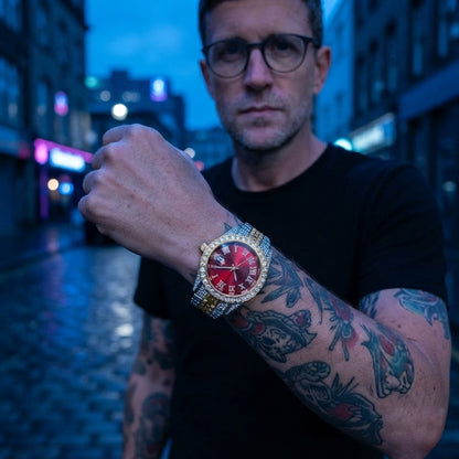 Reloj de hombre estilo hip hop, de inspiración vintage, con mecanismo de cuarzo retro.